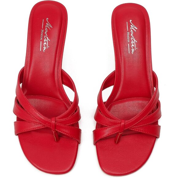 Women Strappy Kitten Heels Open Toe Slip On Mules Thong Sandal for Party Wedding - Picture 9 of 9